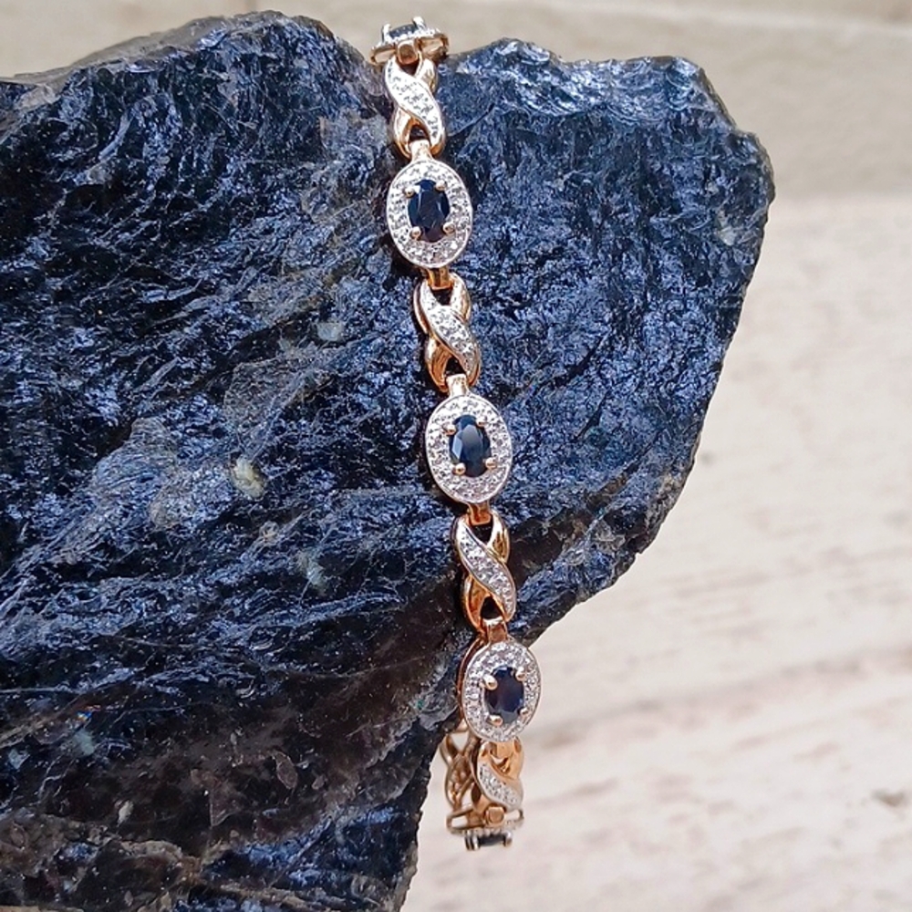 14 Karat Gold Plated Sterling Silver Sapphire Tennis Bracelet